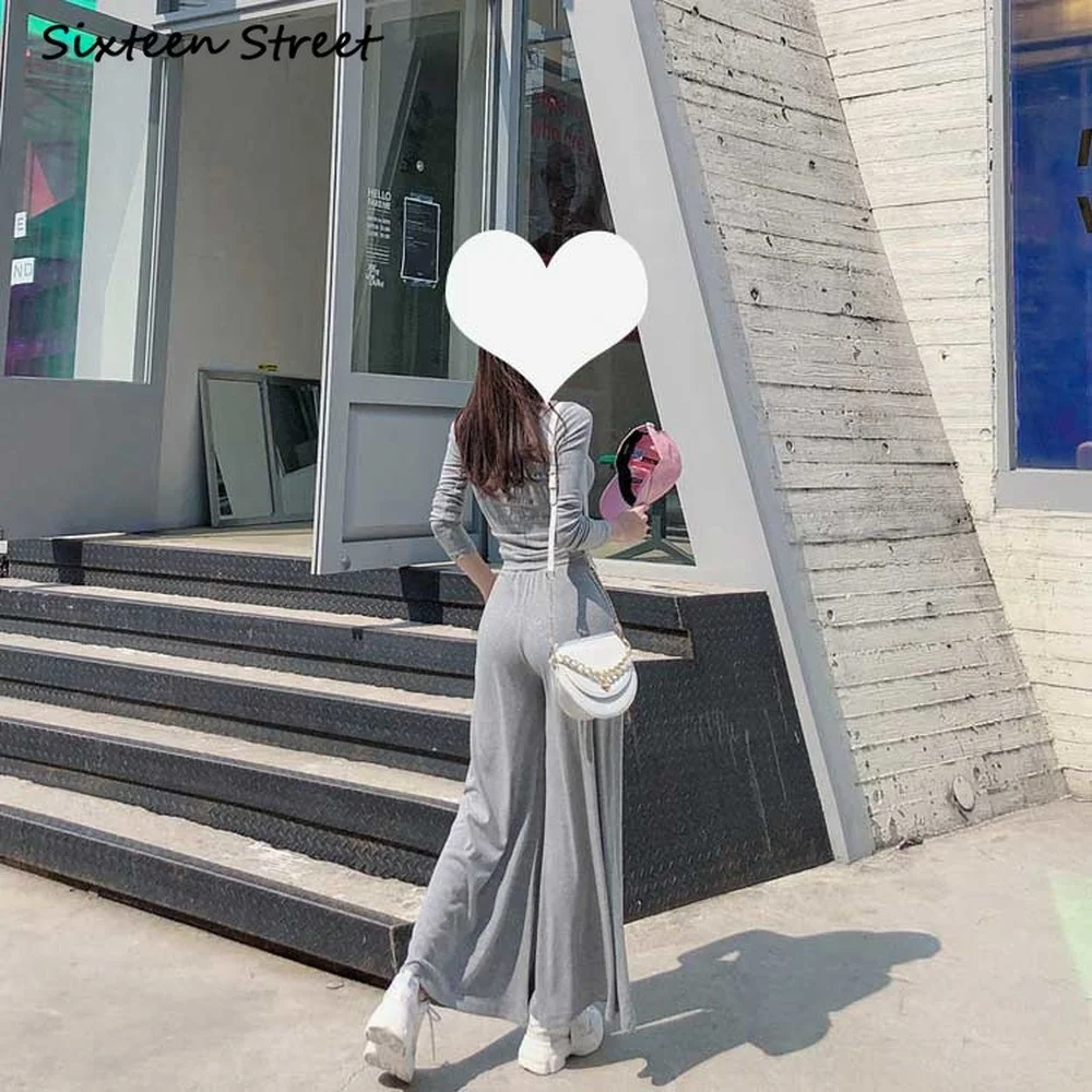 

Matching Sets Baggy Pant Sets Two Piece V Neck Knitting Wide Legged Pants Women Clothing High Waist Casual Solid Full Length