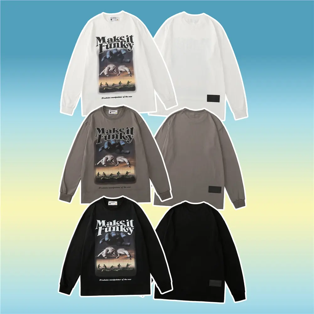 

2021 Men's T-shirt Huge Palm From Sky Hip Hop Oversize Streetwear Long Sleeve Harajuku Tshirt Cotton Fashion Top Tee