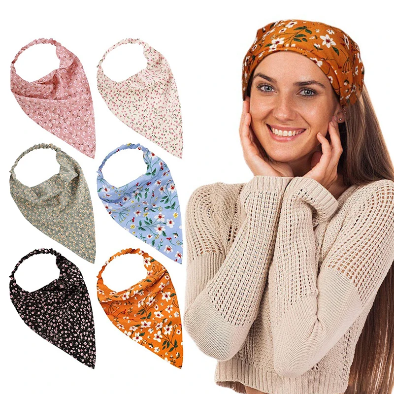 

Vintage Triangle Bandanas Hairband Headband Without Clips Printting Hair Scarf Scrunchies Elastic Hair Bands Headwrap Accesories