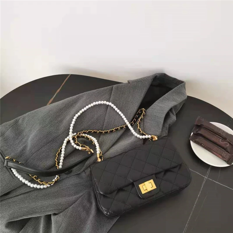 

Classic Quilted Handbags For Women With Pearl Chain Designer Luxury Crossbody Ladies Bag Malas De Senhora Bolsas Femininas