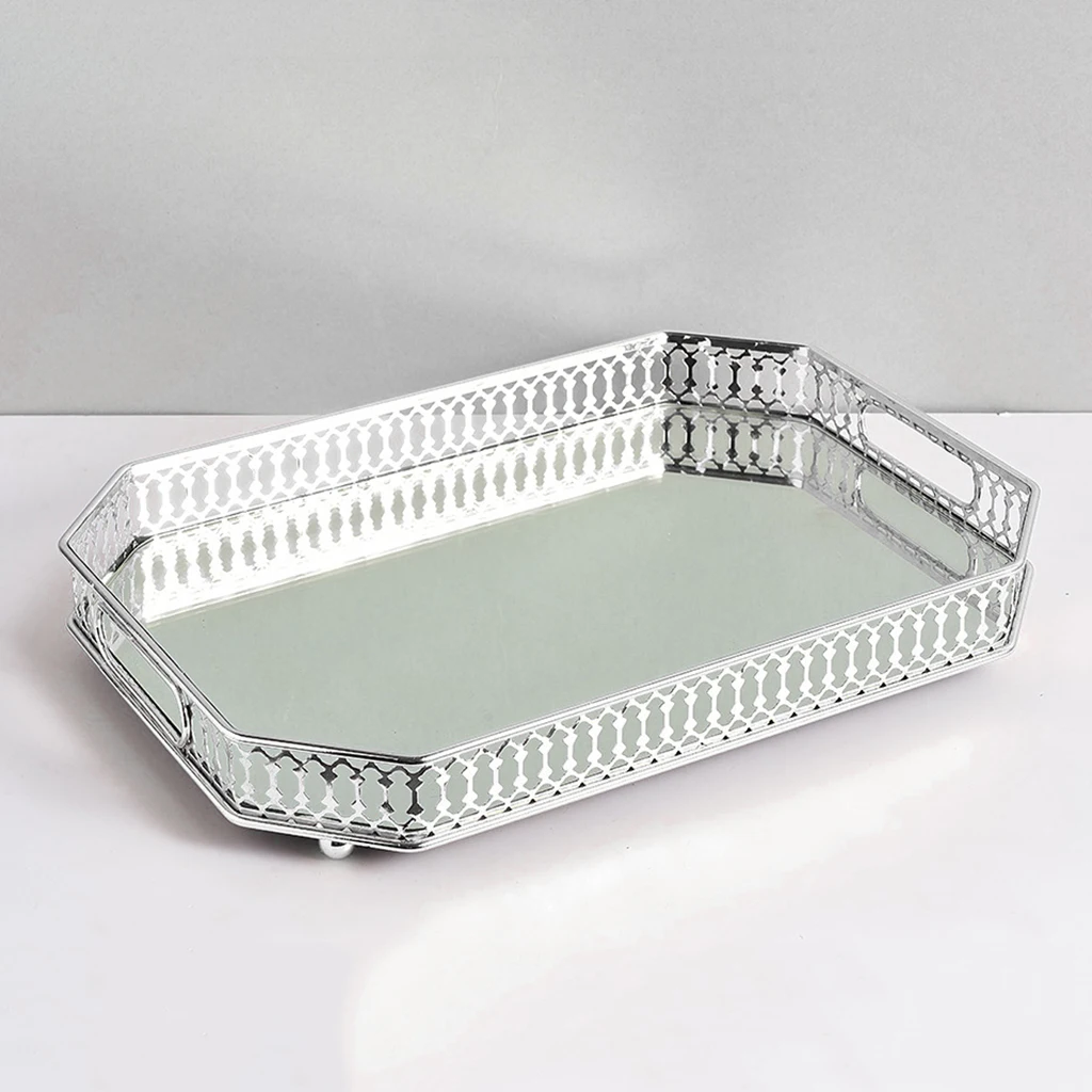

Decorative Mirrored Makeup Tray Mirror Perfume Glass Vanity Jewelry Serving Tray Classic for Dressers Kitchen and Bathroom