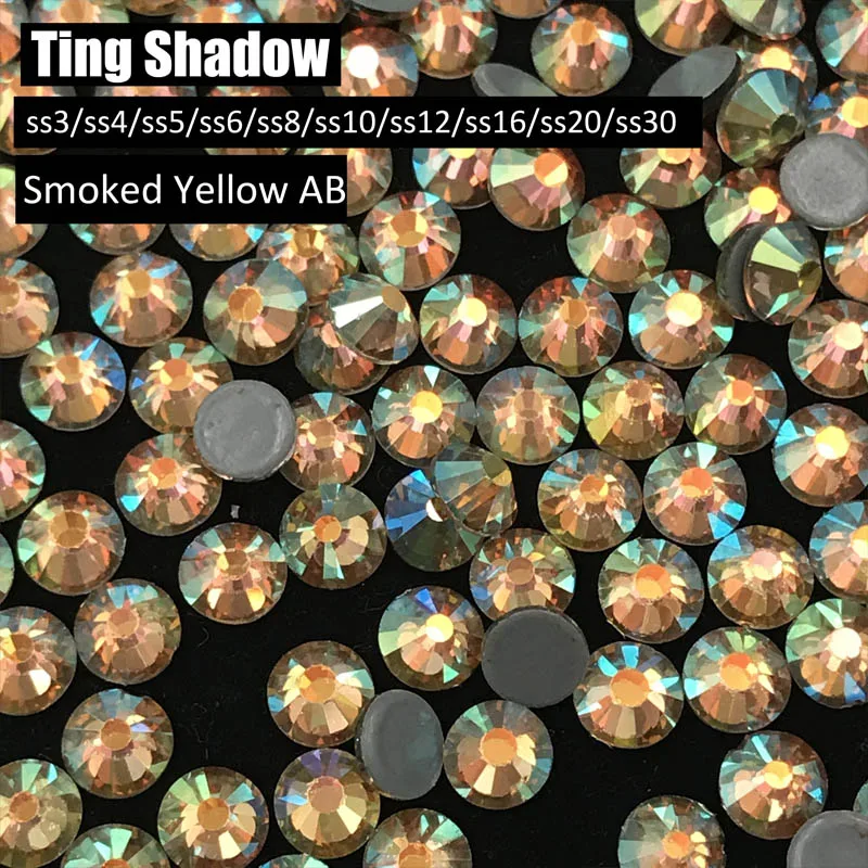 Smoked Yellow AB Сиам черного, желтого цвета Jet Перидот AB Flatback Hot Fix стеклянные кристаллы, стразы для гимнастики одежды обувь нейл-арта украшения - Цвет: Smoked Yellow AB
