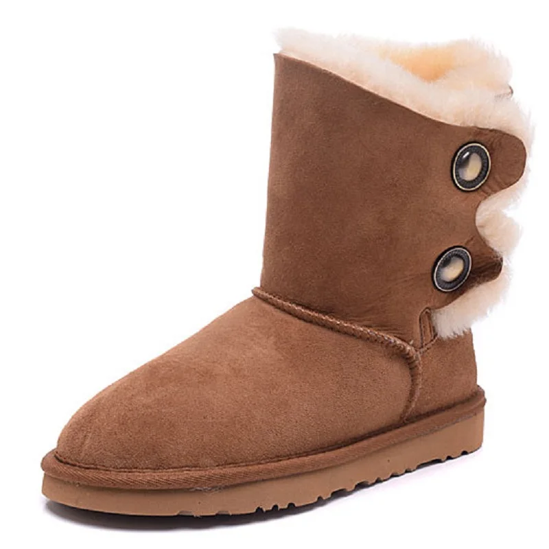 

New Fashion Sheepskin Wool Integrated Snow Boots Women's Warm Copper Button Versatile Short Cotton Shoes Winter