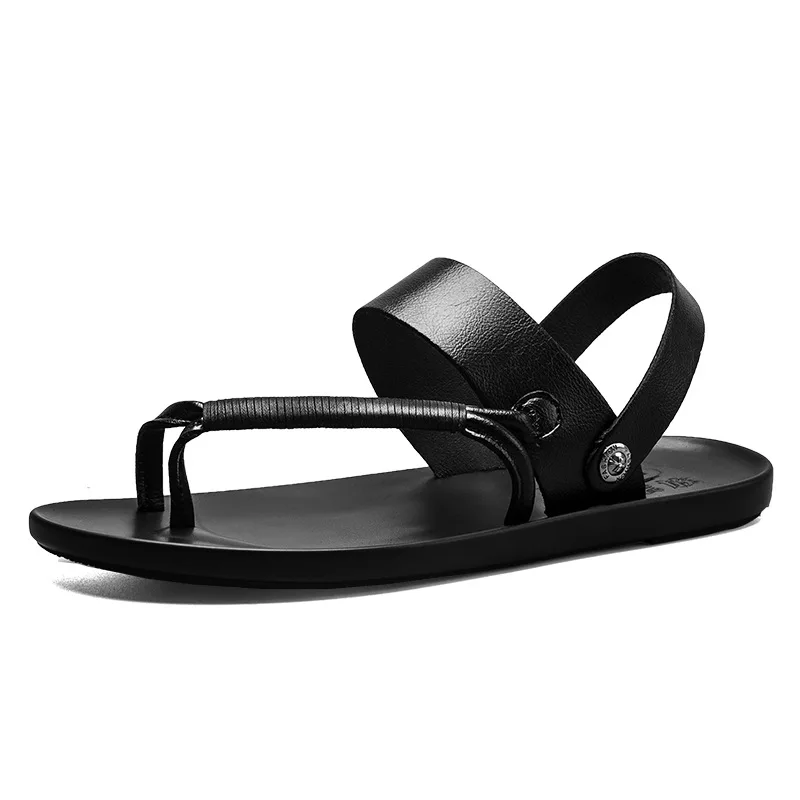 

Black Flip Flops Sandals Men Summer Shoes Flat 2020 New Female Male Leather Sandals Comfortable Black Shoes Summer