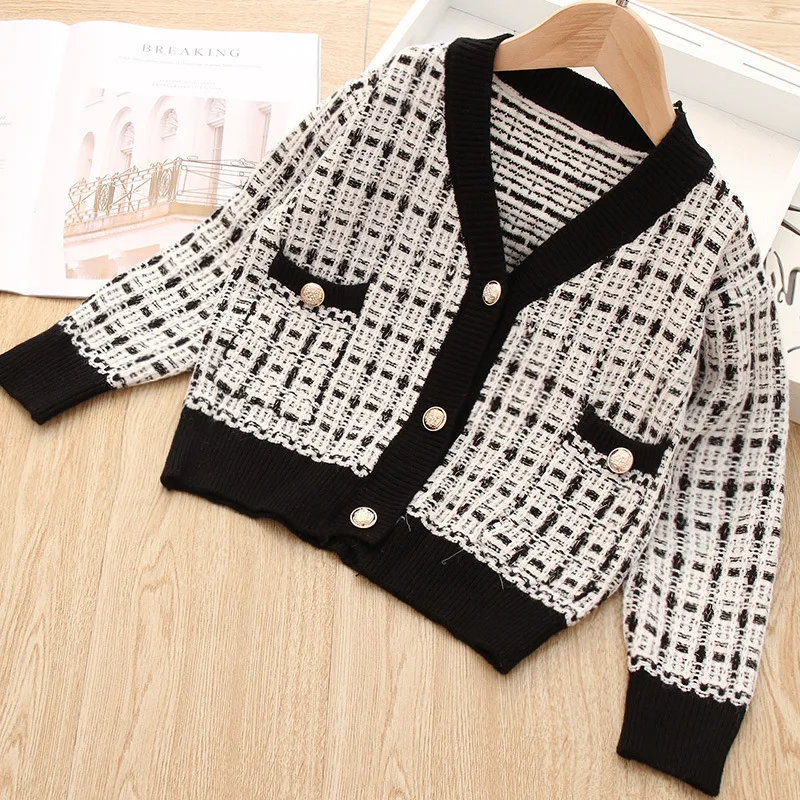 

2019 Baby Girl Classic Plaid Clothing Set Girls Kids 2pcs Suits Cardigan Jacket+Skirts,Children Spring Fall Clothes Suits