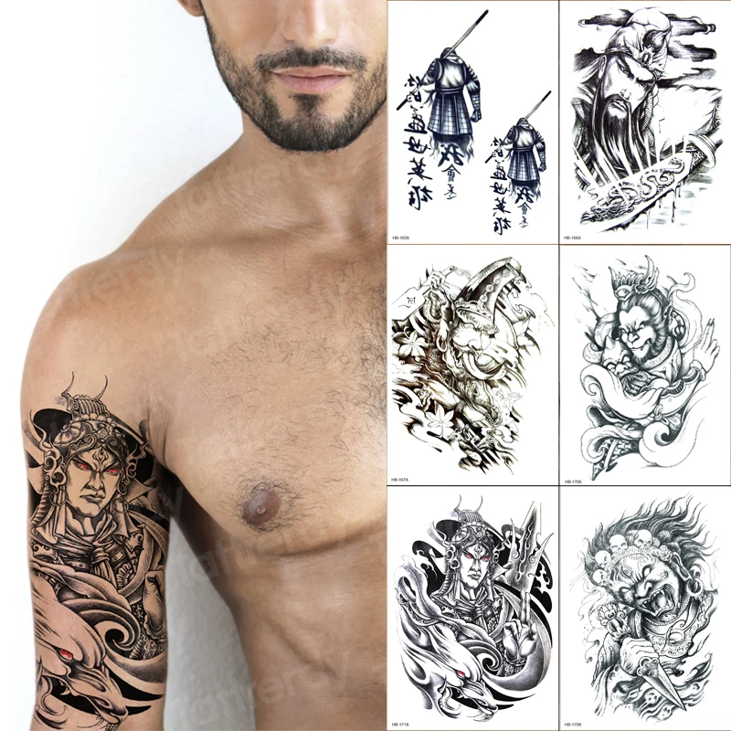 

temporary tatoo men chinese characters arm sleeve tattoo designs for mens fake tattoo sticker 6pcs/lot wholesale black big size