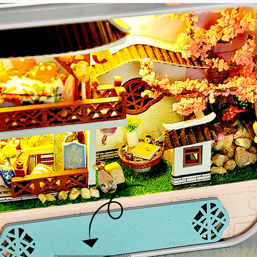 4 сезона пейзаж DIY миниатюрный светодиодный светильник кукольный домик день