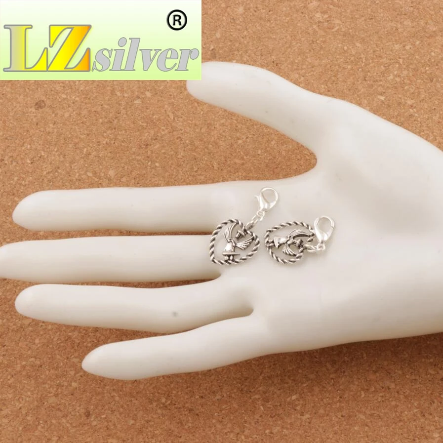 Angel With Wings In Open Heart Lobster Claw Clasp Charm Beads 100PCS Zinc Alloy Jewelry DIY C933 15.9x32mm