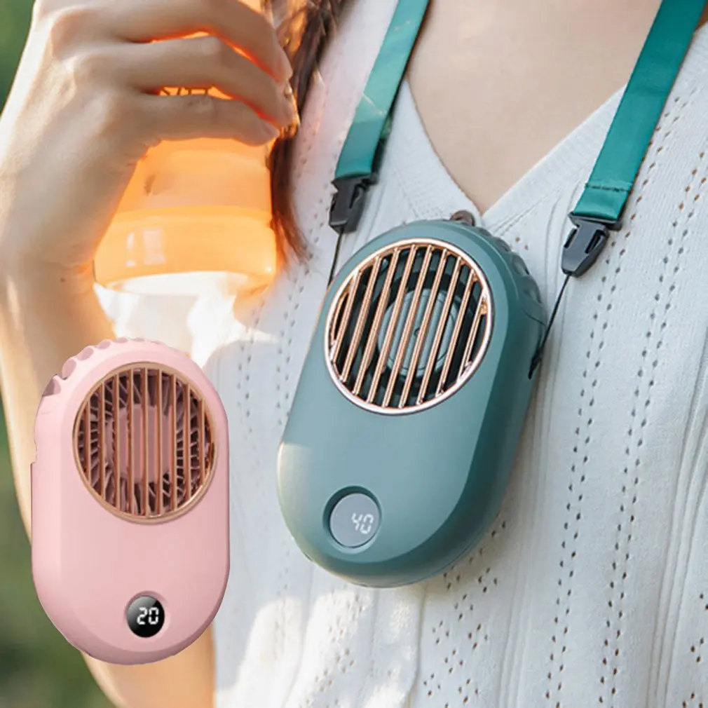 

Digital Display Hanging Neck Fan USB Charging Hanging Neck Small Fan Retro Mini Handheld Silent Sports Portable Fan
