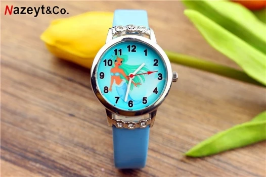 

New children's cartoon mermaid with diamond strap watch