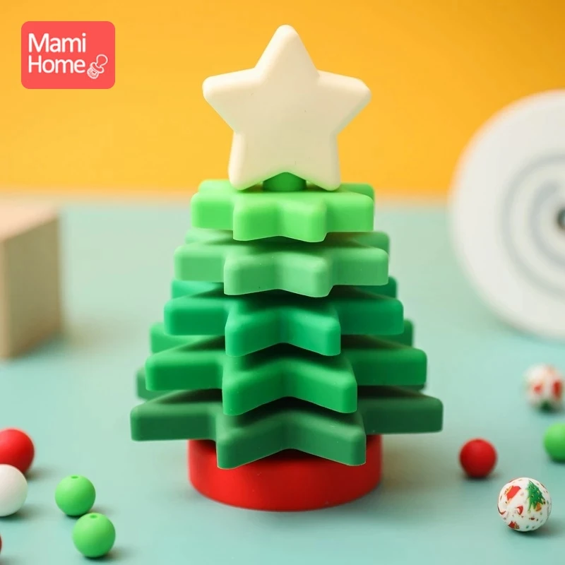 סיליקון אבן בניין חג המולד עץ רך קוביות לילדים מונטסורי לערום צעצועי סיליקון Teether Puzzl צעצוע מתנה לחג המולד