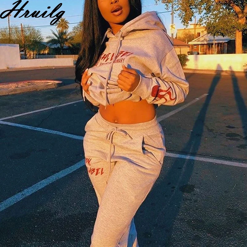 

Solid Color 2 Piece Sets Womens Outfits Long Sleeve Hooded Sweatshirt Woman Pants Tracksuit Letter Print Casual Fitness 2 Pc