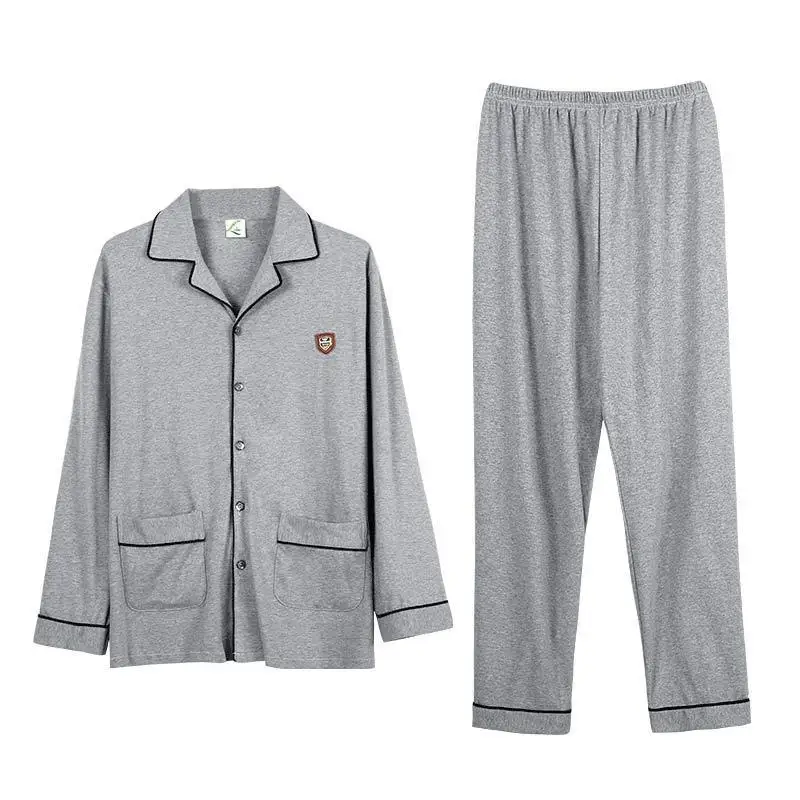 

Large Size Pajamas Men's Long-sleeved Pure Cotton Spring and Autumn Home Clothes Pure Color Thin Casual Sommeil Tops Dormir Tops
