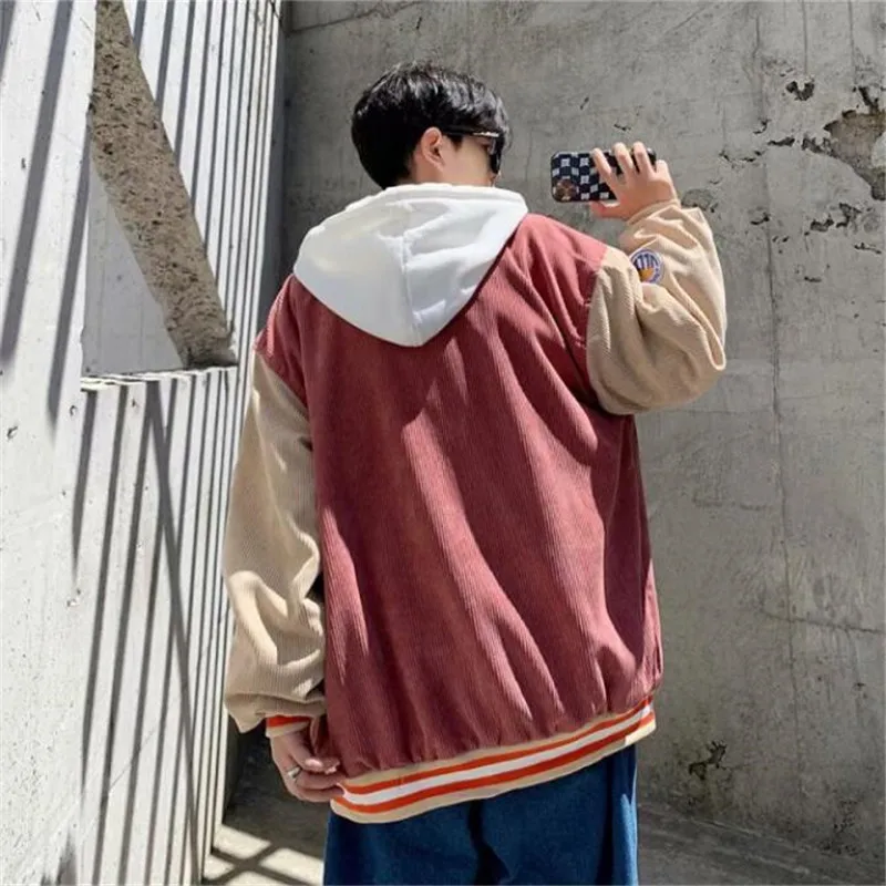 

Unisex Fashion Oversized Hip Hop Varsity Baseball Jacket Loose Fit Boyfriend Outerwear Corduroy Campus Coat For Couple