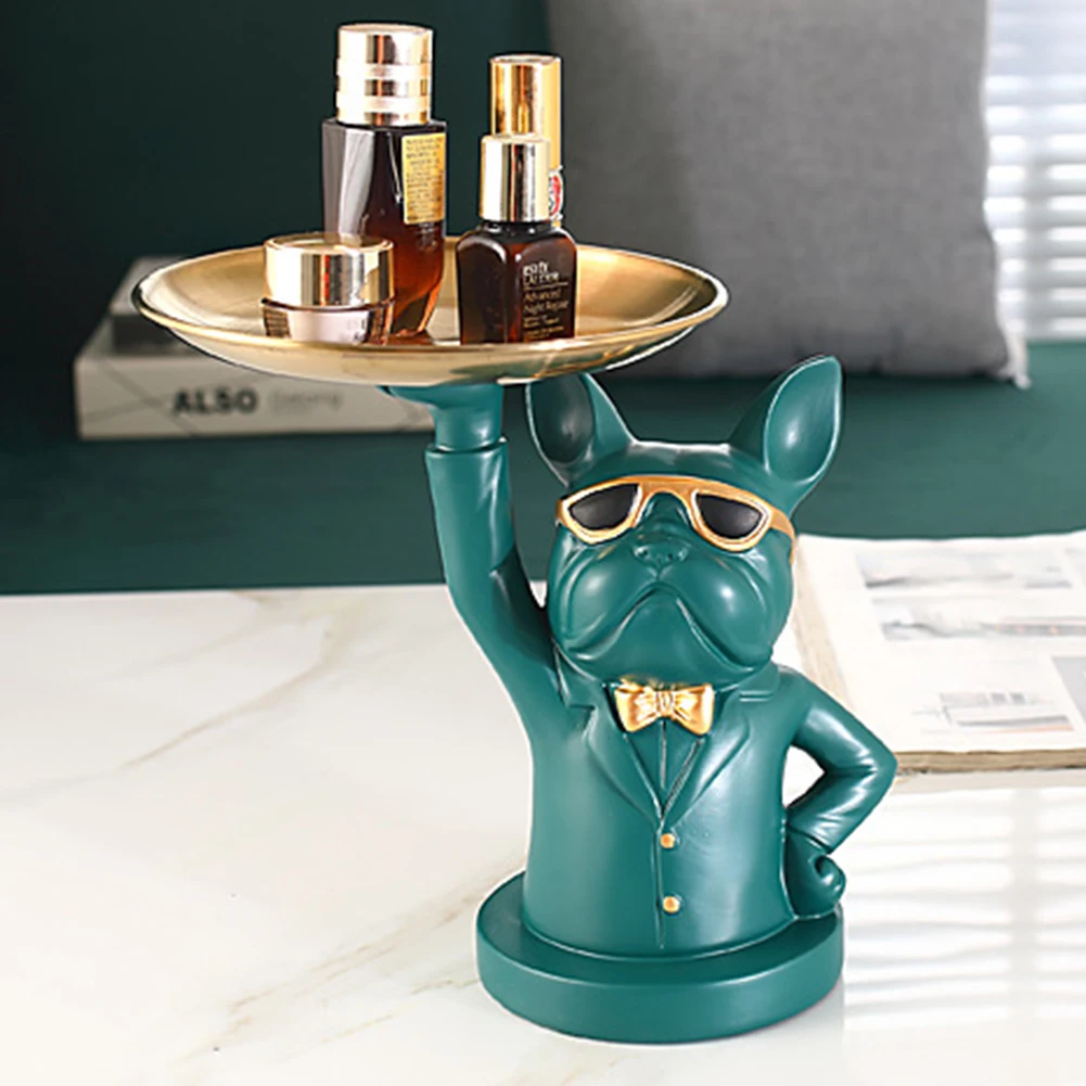 French Bulldog Figurine with Tray Porch Cabinet Sculpture Table Key Coin Storage Statue Decoration Ornament for Home Living Room | Дом и сад
