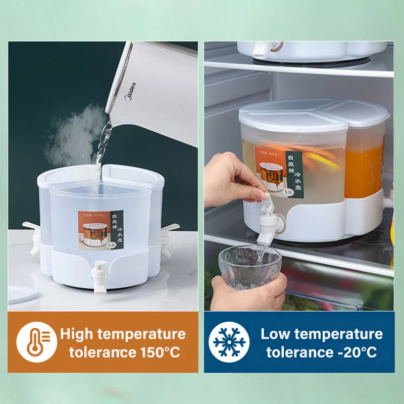 

Cold Kettle With Faucet Rotating Cold Water Bottle Removable Lemon Fruit Teapot 3 Partitions Heat Resistant Pitcher Drinkware