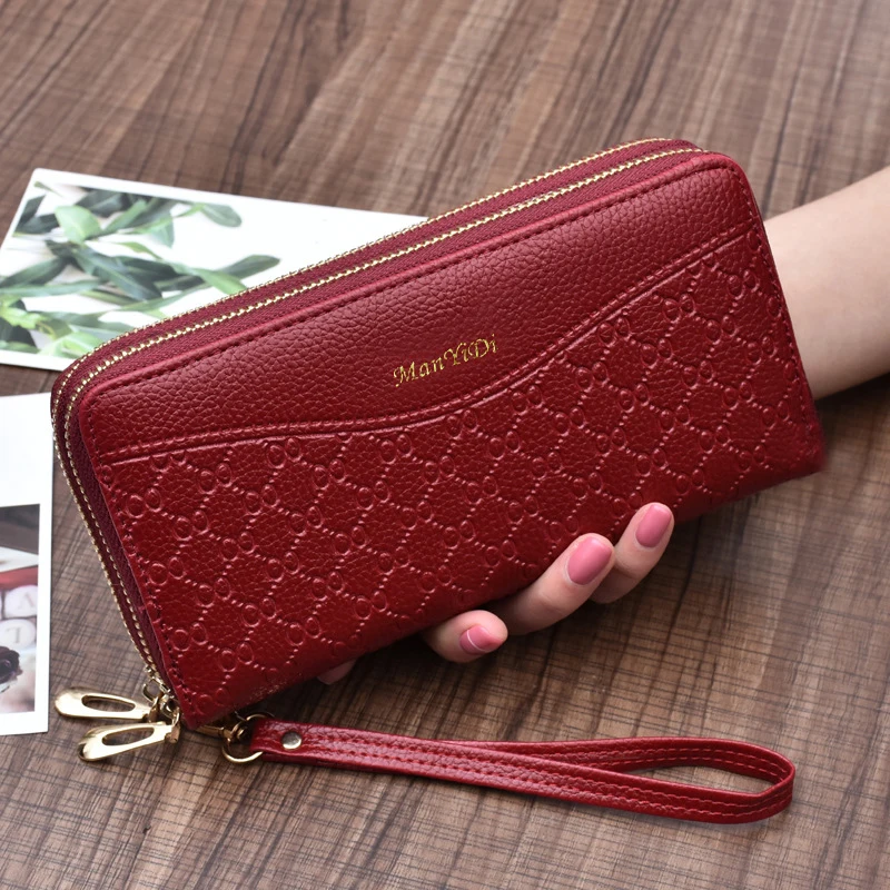 aliwood Large Capacity Embossing Long Women's Wallet Clutch  Double Zipper Layer Lady Coin Purse Phone Package Carteira Feminina
