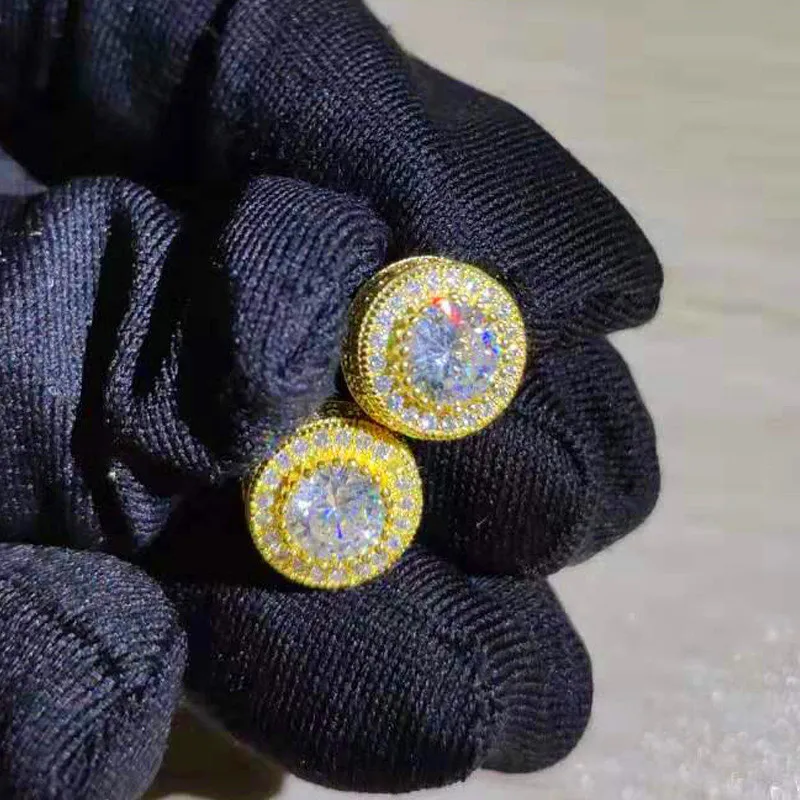 

Luxury Female Crystal Small Round Earrings Yellow Gold Silver Color Wedding Earrings For Women Punk White Zircon Stud Earrings