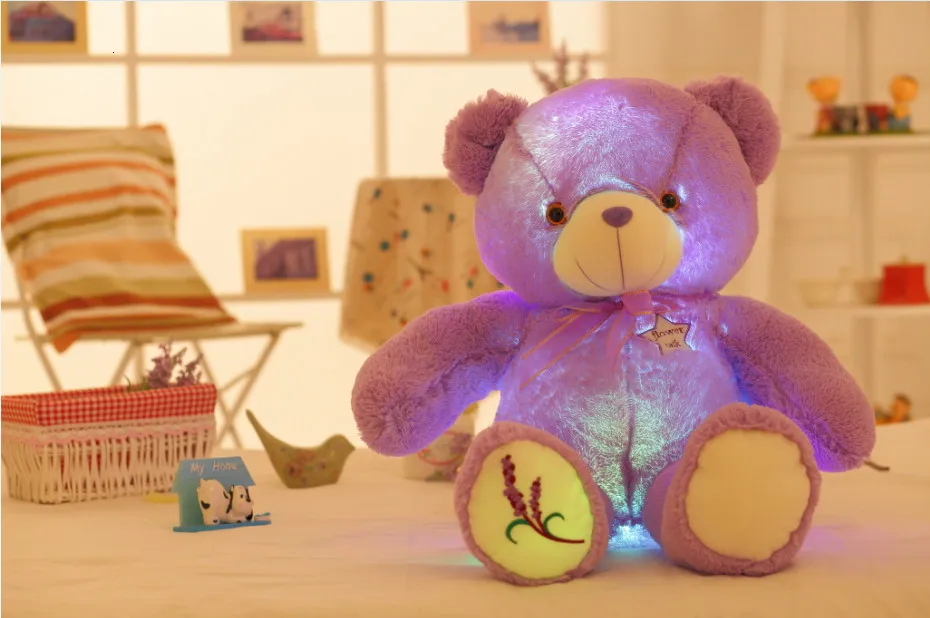 50 см БОЛЬШОЙ ЛАВАНДОВЫЙ плюшевый мишка плюшевые игрушки с Led Ночной светильник Kawaii Фиолетовый светильник Мишка светящиеся игрушки Детский подарок