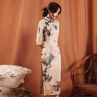 2021 cheongsam chinese dress vintage floral print qipao women traditional qipao long robe short sleeve party dresses plus size