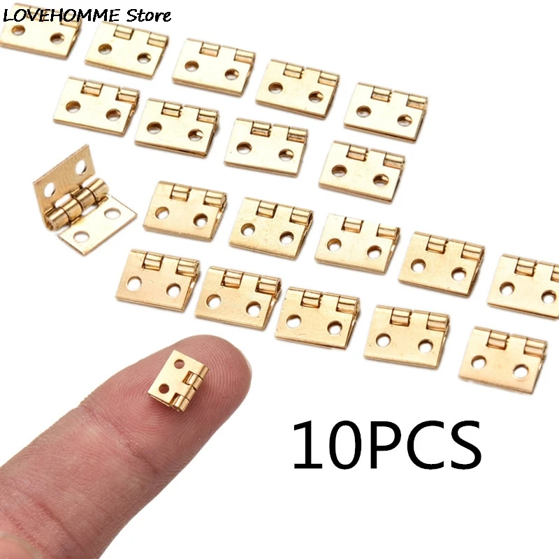 10Pcs Brass Plated Mini Hinge Small Decorative Jewelry Wooden Box Cabinet Door Hinges With Nails Dollhouse Furniture Acc