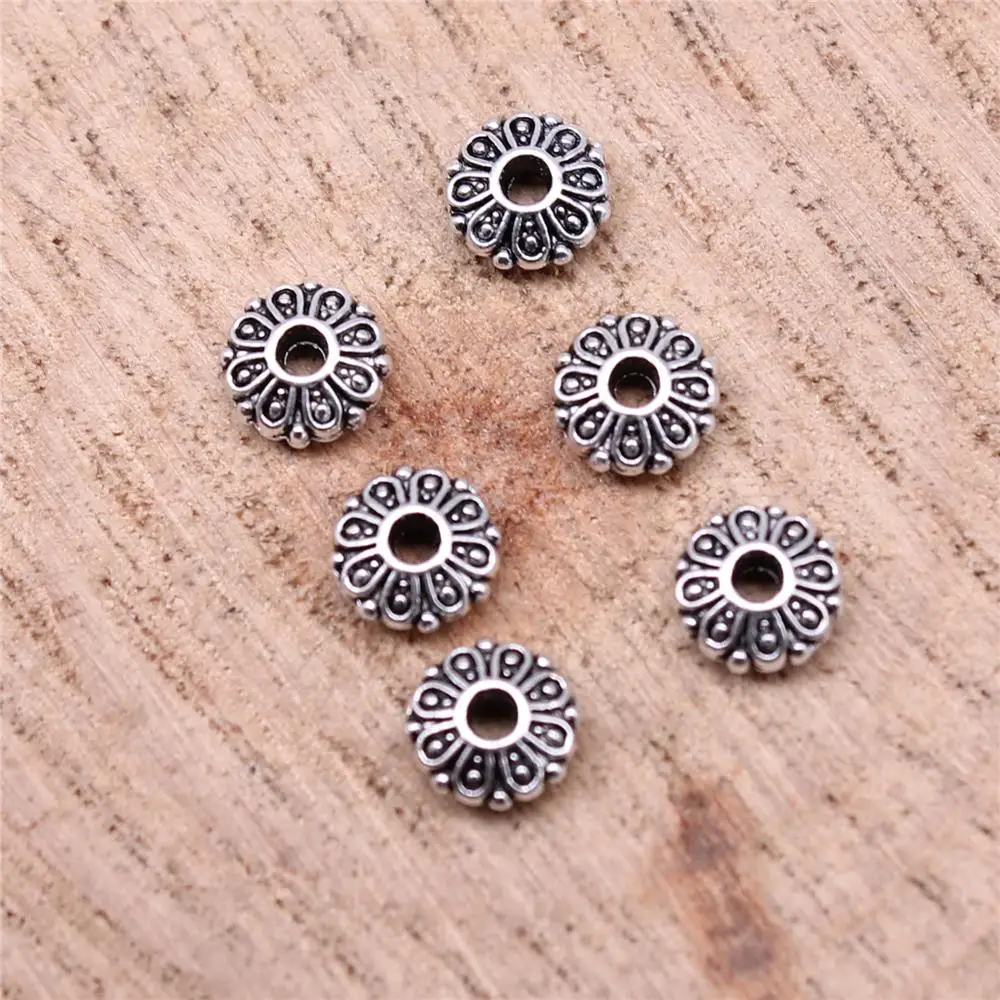 

Small Hole Beads Charms For Jewelry Making Findings Handmade DIY Craft 100pcs Antique Silver Color 6x6x2mm