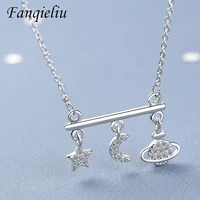 fanqieliu creative crystal pendants with o chain star moon planet real 925 sterling silver pendant necklace for women fql21238