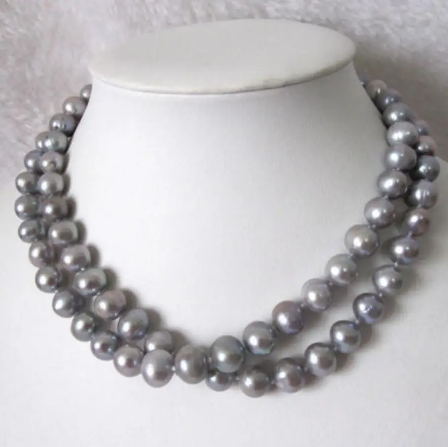 Ожерелье из жемчуга нитка натурального темно-серого цвета длина 34 дюйма 9-11 мм