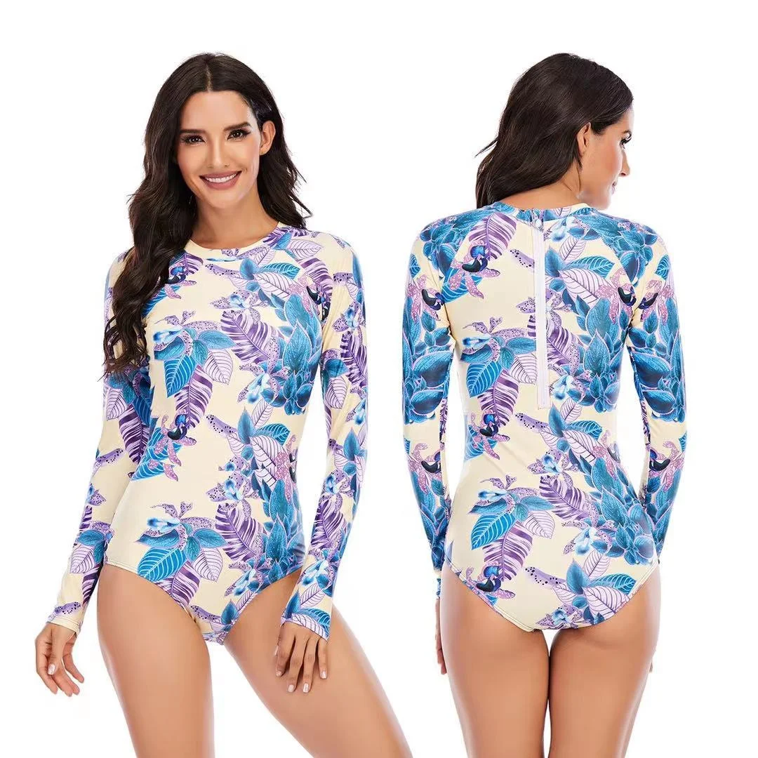 

Long Sleeve One Piece Swimsuit Women Swimwear Swim Suit Rash Guard Pad Bathing Surf Outdoor Swimming s For