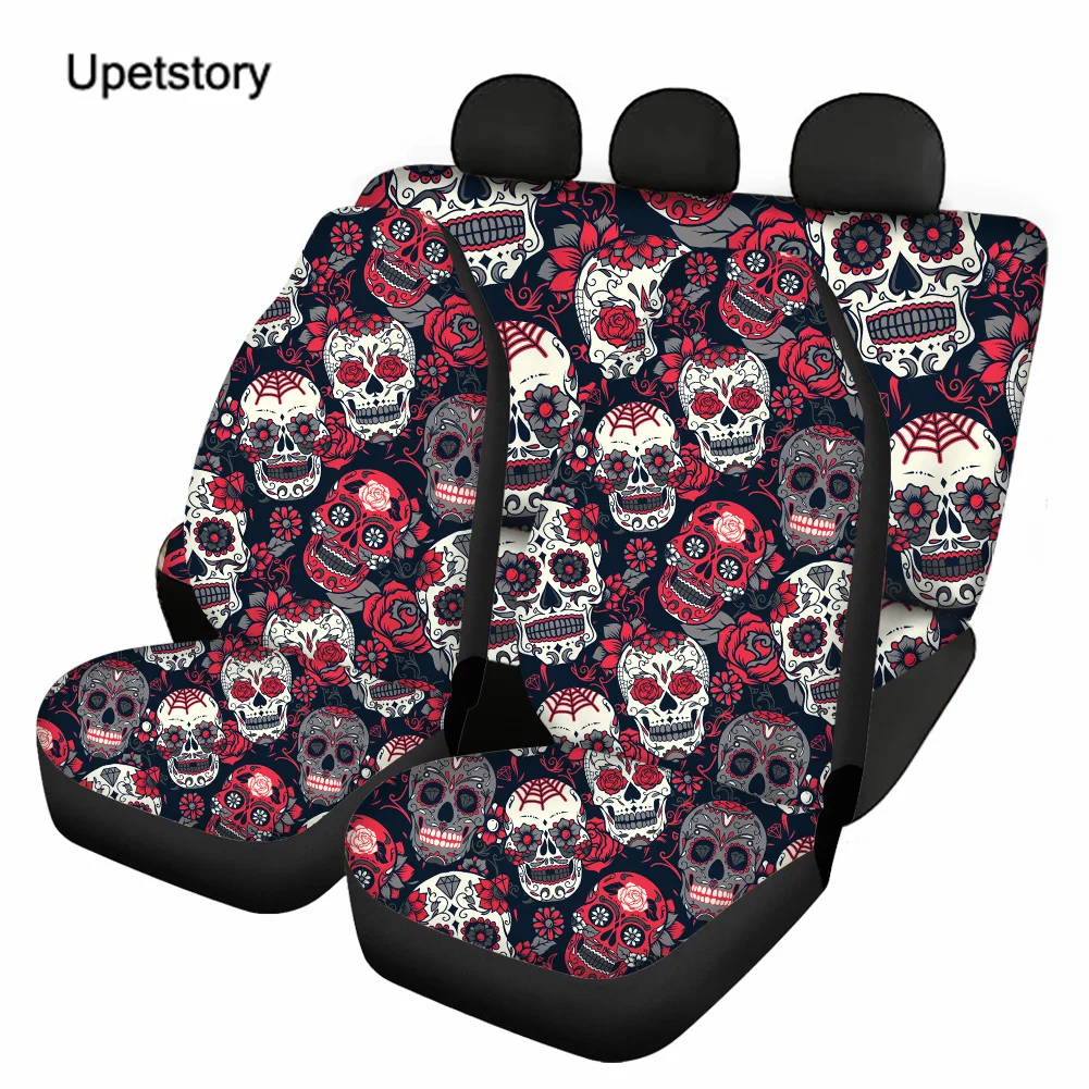 

Upetstory Soft Car Seat Covers Sugar Skull Print Full Set Auto Seats Protect Case Durable 4pcs Vehicle Accessory Fit All Season