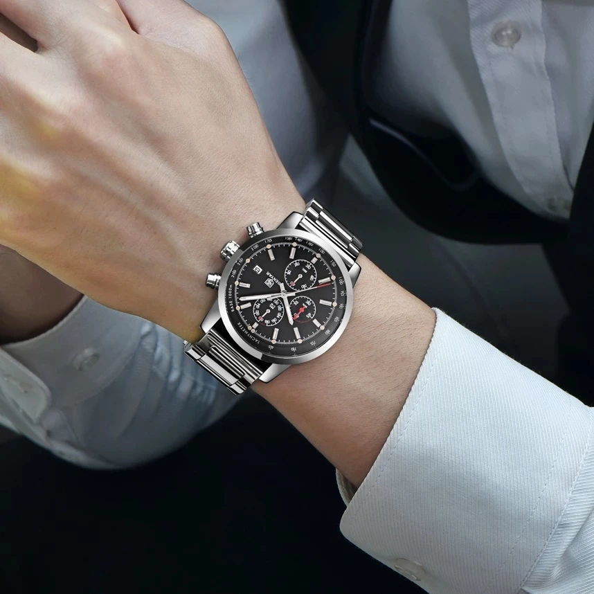 

BENYAR Men's Quartz Watch Top Brand Luxury Watches Men's Automatic Date Luminous Wristwatch Waterproof Stainless Steel Wristband