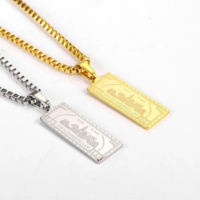 

Rectangular Metal Engraved Banknote Pattern Men's Pendant, Atmosphere and Simplicity, Suitable for Young People Pendant Necklace