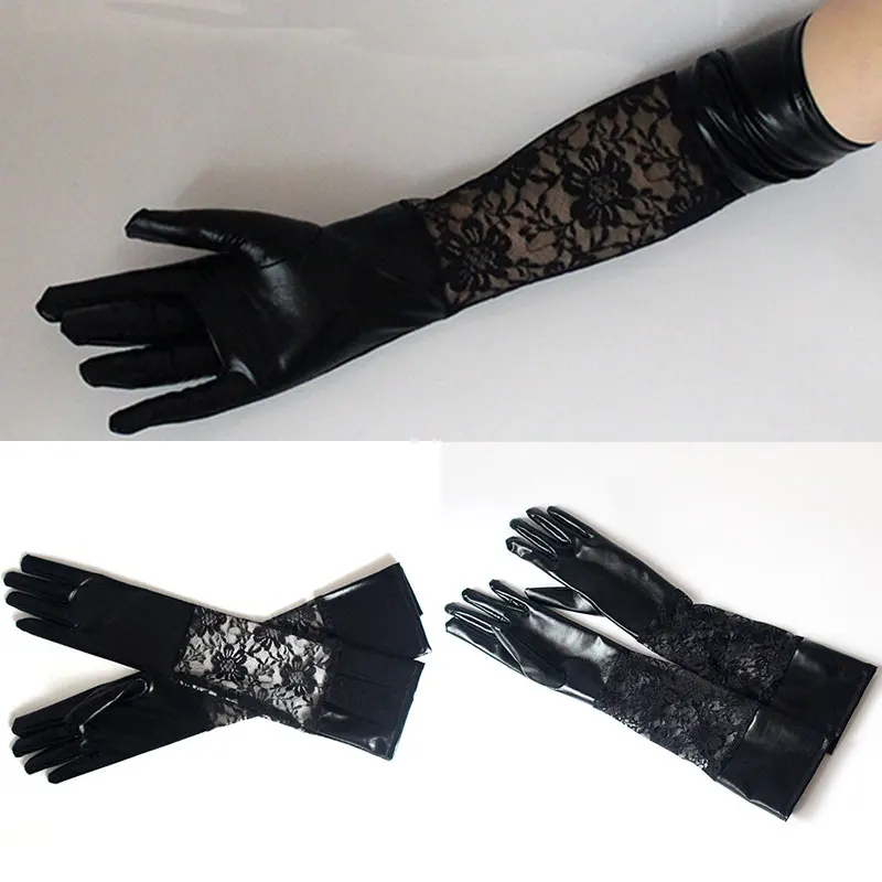 Женские лакированные перчатки с кружевом до локтя сексуальные женские длинные