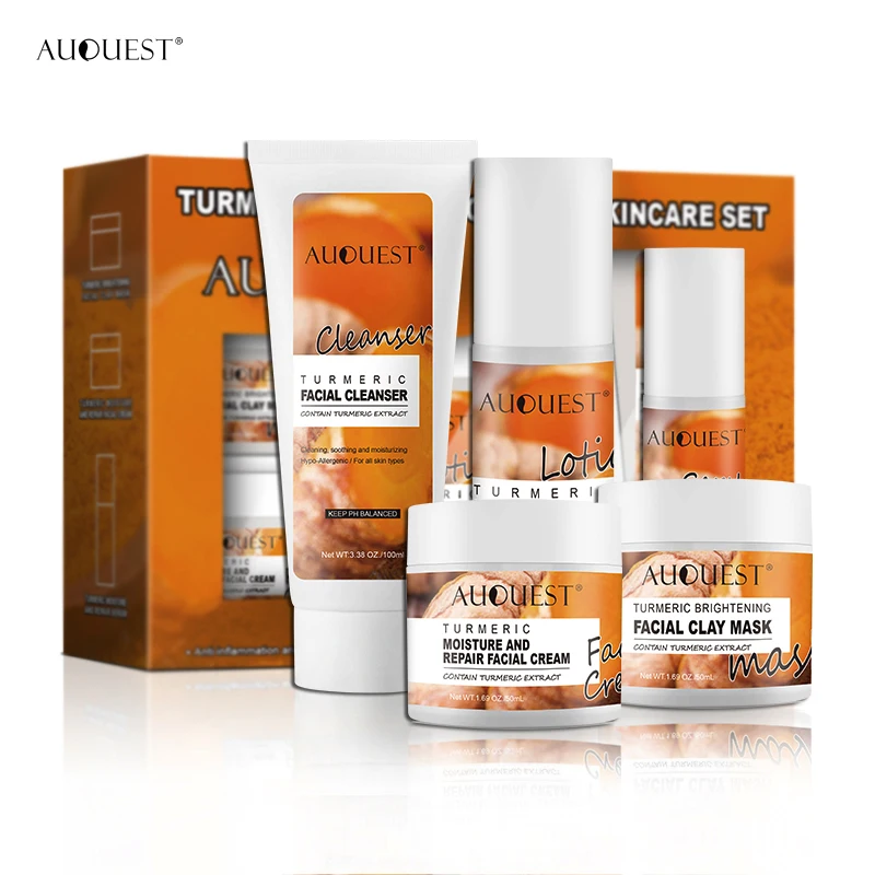 

AUQUST 5PCS Turmeric Face Skin Care Sets Acne Treament Mask Facial Cleanser Whitening Cream Anti-wrinkle Serum Moisturize Lotion