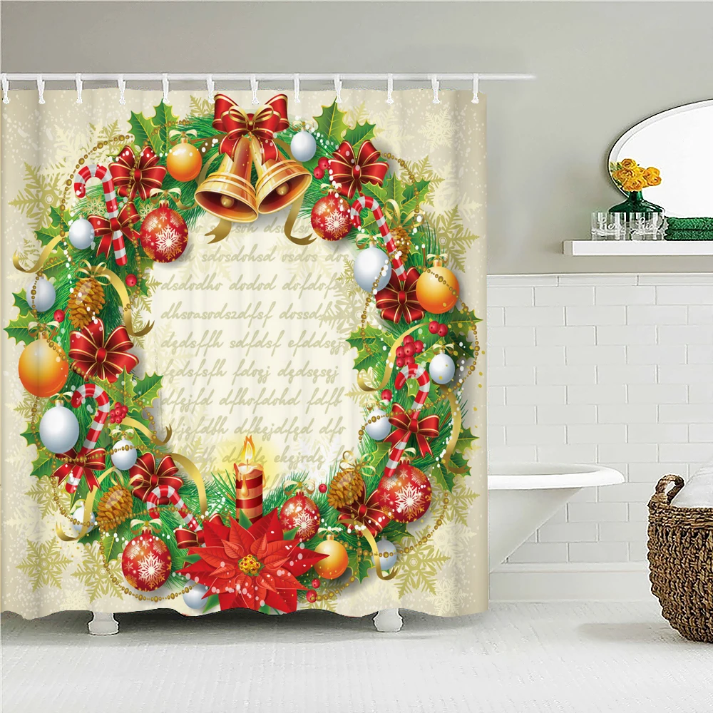 

Merry Christmas Printed Bathroom Shower Curtain Christmas Tree Xmas Gift Waterproof Fabric Bath Curtains Home Decoration Screen