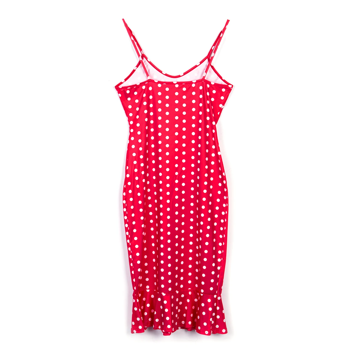 Женское платье на бретельках облегающее макси в горошек с v образным вырезом без