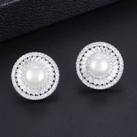 larrauri fashion jewelry trendy bridal wedding party earrings full mirco paved zirconia pearl stud earring for women accessories