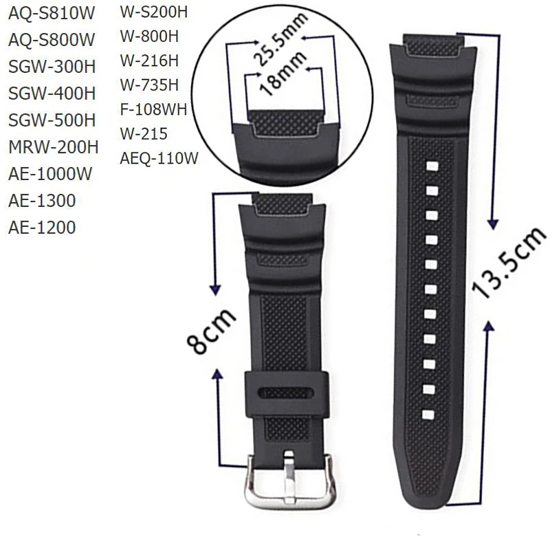 Ремешок для часов объектива с оптическими зумом Casio AE 1000w AQ S810W SGW 400H/SGW 300H резиновый