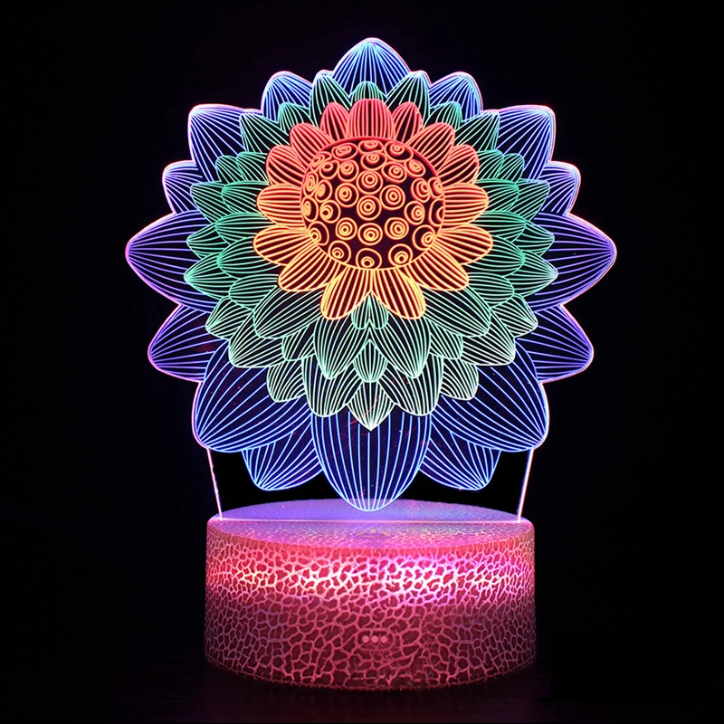 Flower Night Light Rose Lotus 3D Romantic Lamp USB LED 3 Colors Dynamic For Bedroom Decor Holiday Valentine's Day Sweet Gifts |