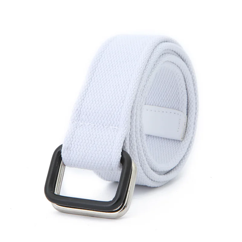 Белый холщовый ремень для женщин с двумя кольцами и пряжкой металлический
