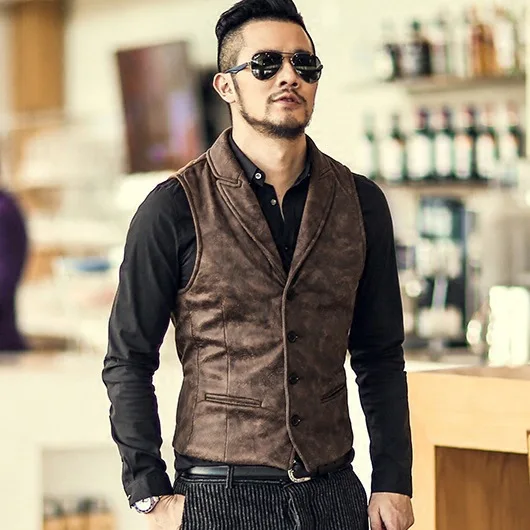 

Men's Vest Vest Fashion New Suede Single-breasted Business Jacket Slim-fit Vest Vest Men