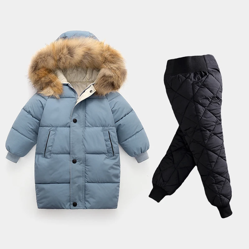 Модный Зимний пуховик для мальчиков и девочек комплекты одежды теплая куртка