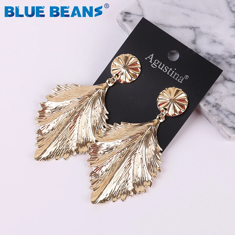 Простые Модные висячие серьги с листьями серебряными и золотыми подвесками для