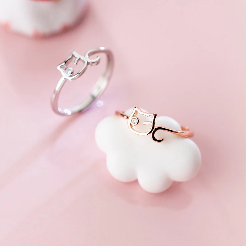 Trustdavis 100% чистое серебро 925 пробы коктейльное кольцо с милым котом размер 5 6 7 для