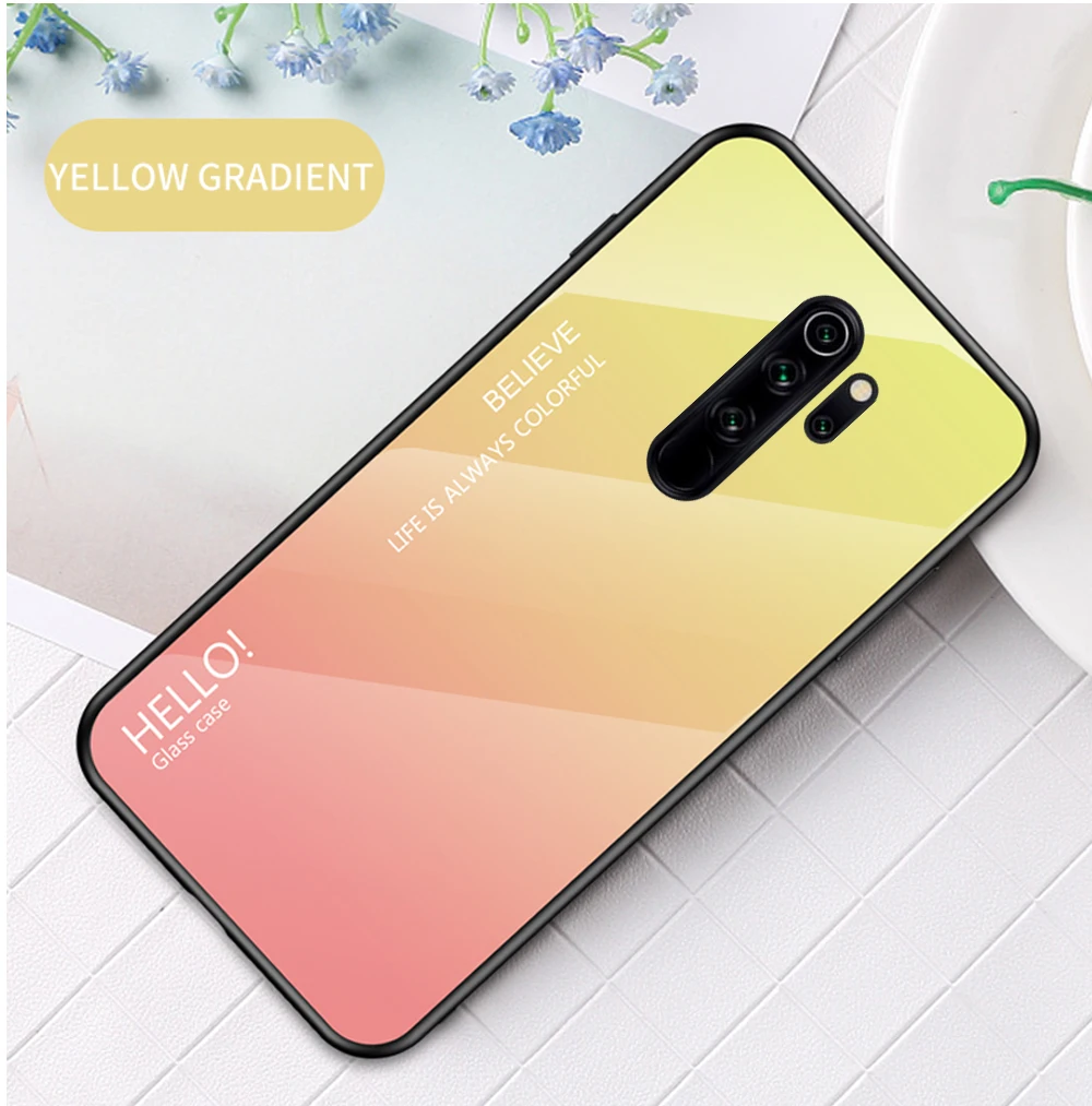 Стеклянный чехол градиентного цвета для Xiao mi Red mi Note 8 Pro Note 7 8 Xiaomi mi 9 mi Play Red mi 7A K20 K20 Pro Pocophone F1 - Цвет: Цвет: желтый