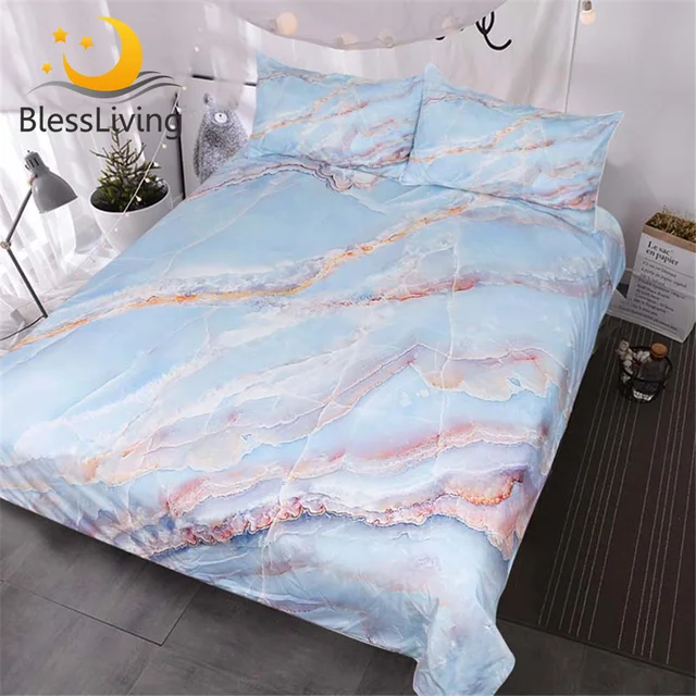 Blessliving Bedding Set Abstract Blue Rose Gold Pink Marble Texture Natural Stone Pattern Duvet Cover 3 Piece Chic Luxury 1