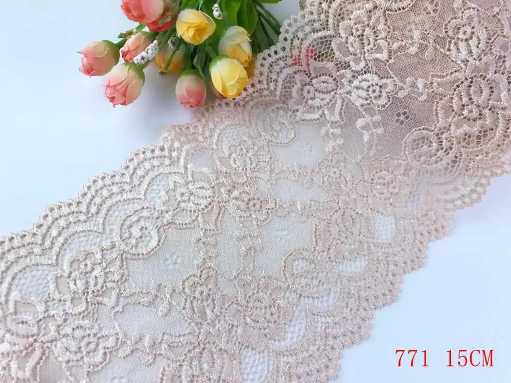 Beige 771 1 ярд, тонкое эластичное/спандекс, цветочное, розовое/фиолетовое/красное/белое/Черное кружево, отделка «сделай сам»/Шитье/Свадебное кружево 03 - Цвет: Beige 771