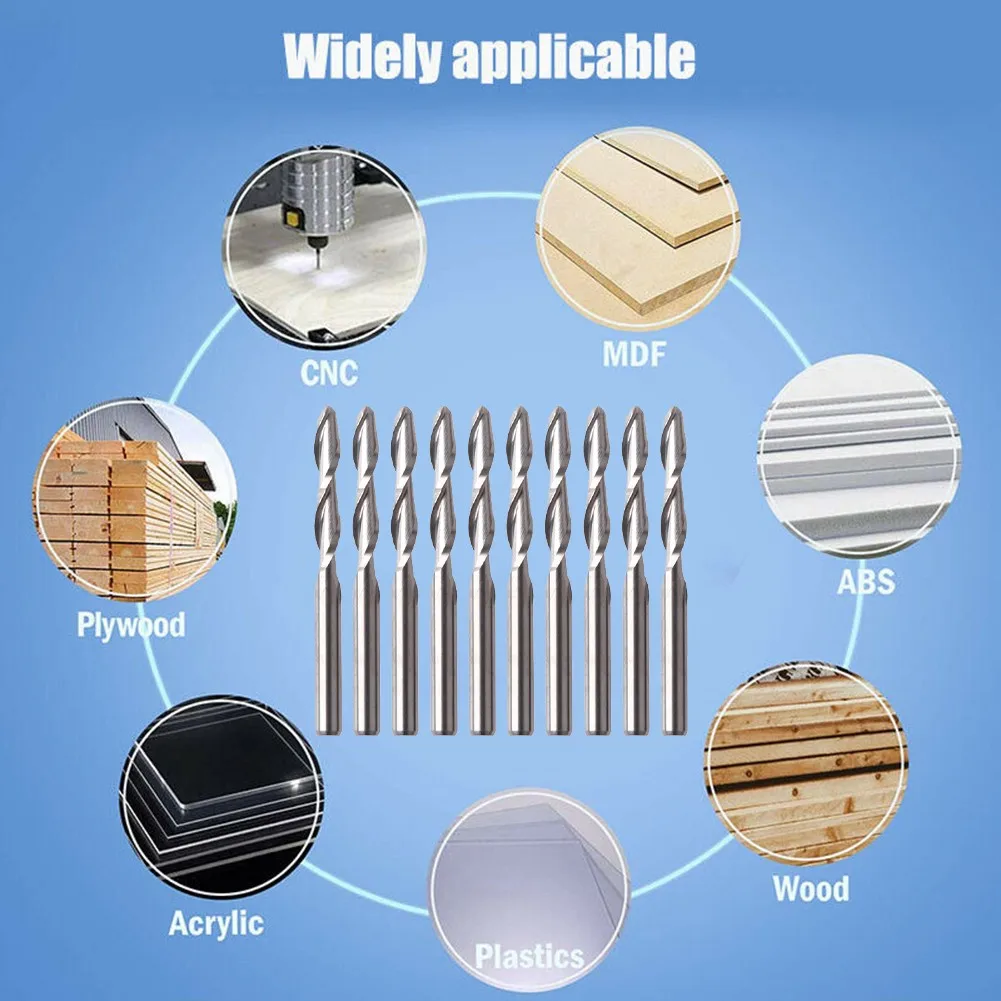 

1/8\\\\\\\" Drill 10pcs 17mm.1 Set Bits CNC Carbide Double Flute Mill Router
