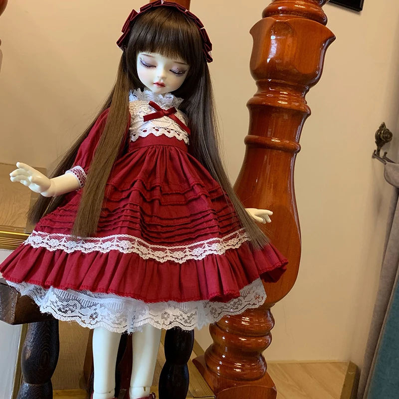 Одежда для кукол платье принцессы красного цвета + ободок волос аксессуары 1/6 1/4 1/3