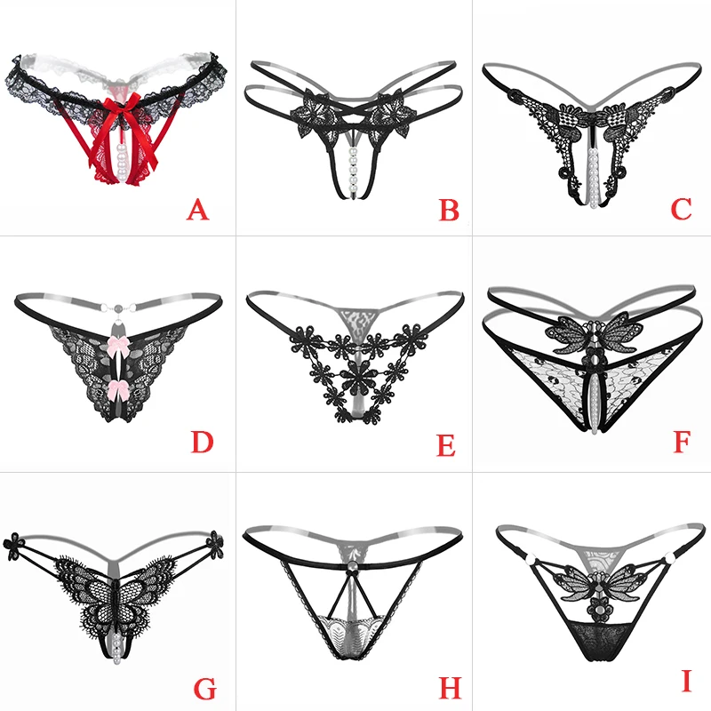 

Sexy Women Underwear Panties Female Massage Pearl Lingerie G-stings floss Thong Young Girls Hot Embroidery Lace T-back Panties